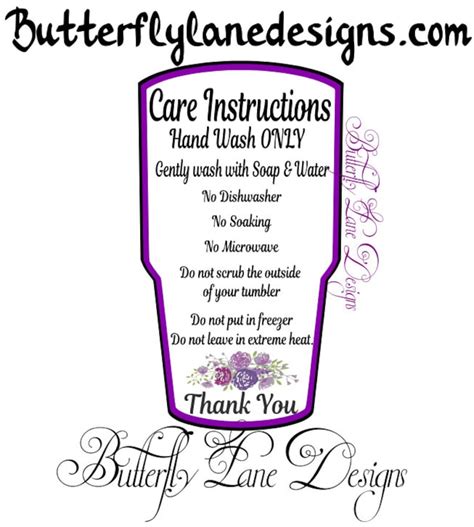 tumbler care cards care instructions print  cutpng file etsy