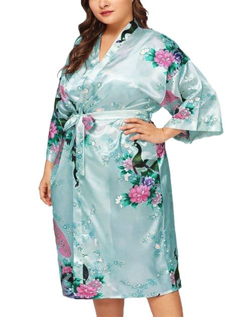 floral satin womens  size robes sizes   lightweight sleepwear robe knee length