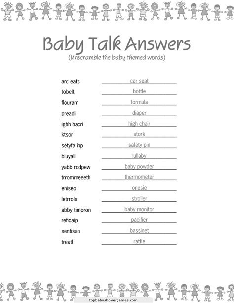 unscramble  baby related words office baby showers  baby