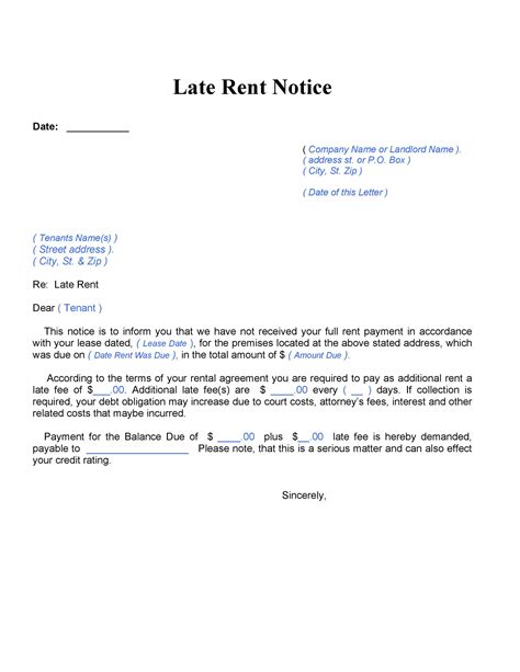 printable late rent notice templates templatelab