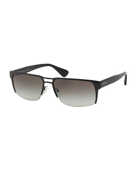 prada wire rim rectangular sunglasses black