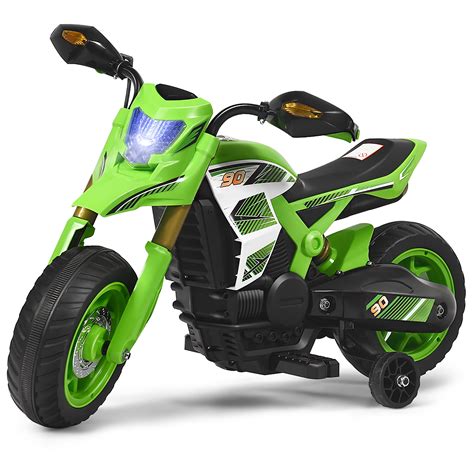 costway green   motorcycle powered ride   training wheels