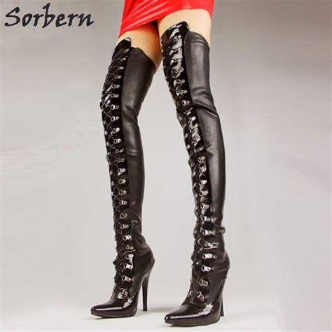 buy sorbern fashion 12cm high heel thigh high black