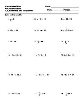 grade solving  step inequalities worksheet answer key