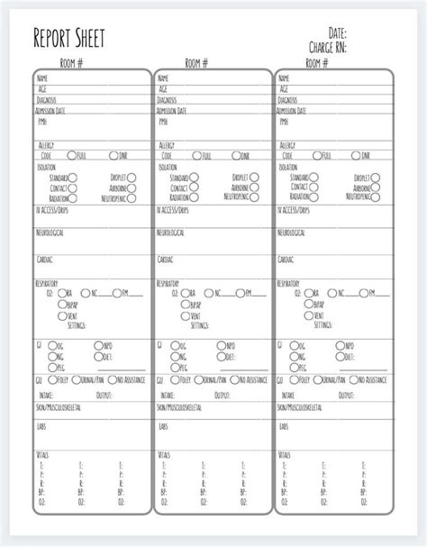 printable nursing report sheet