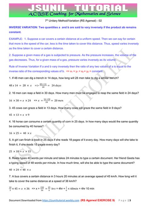 unitary method solved questions  class jsunil tutorial cbse