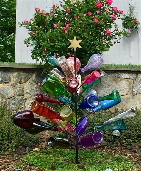 christmas bottle tree holds  wine bottles yard garden decor etsy