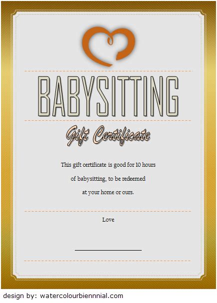 gift certificate  babysitting babysitting voucher template