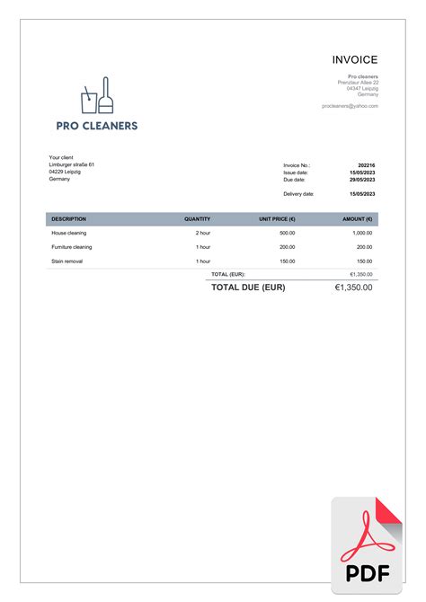 professional cleaning invoice templates   billdu