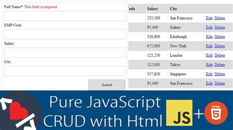 pure javascript crud operations with html