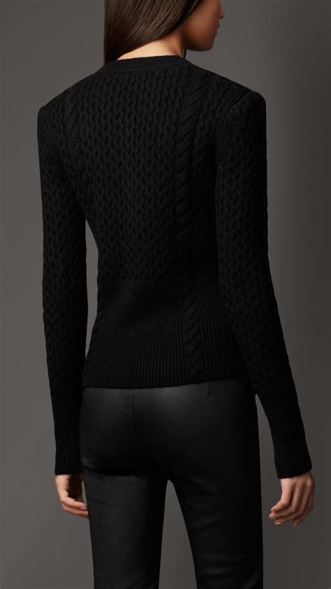 lyst burberry wool cashmere cable knit sweater in black