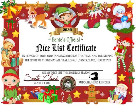 printable santa blank nice list certificate  images
