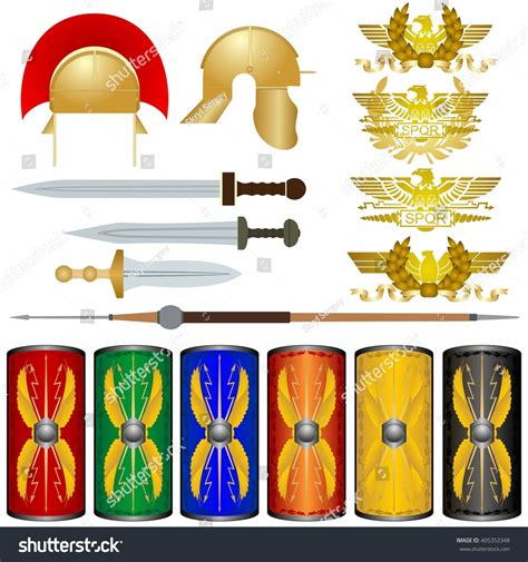 weapons symbols legions ancient rome illustration เวกเตอร์สต็อก ปลอด