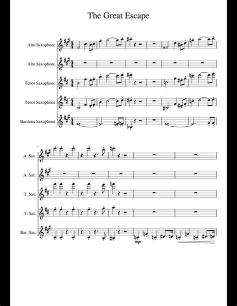 The Great Escape Sheet Music For Alto Saxophone Tenor Saxophone