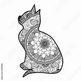Mandala Colorare Da Cat Gatto Coloring Vettoriale Bianco Nero Vector Book Illustration sketch template