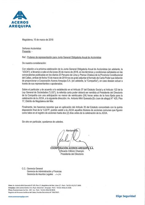 carta de remision de poderes  corporacion aceros arequipa issuu