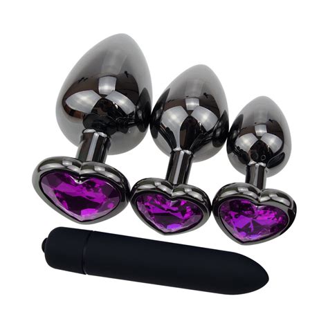 erotic massager metal butt plugs purple heart crystal base black anal
