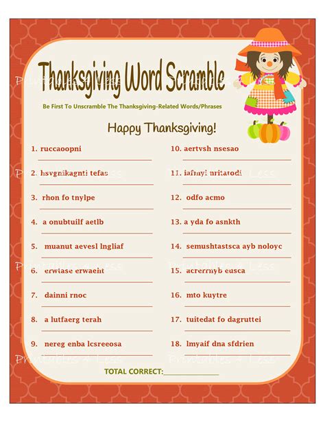 Thanksgiving Word Scramble Etsy