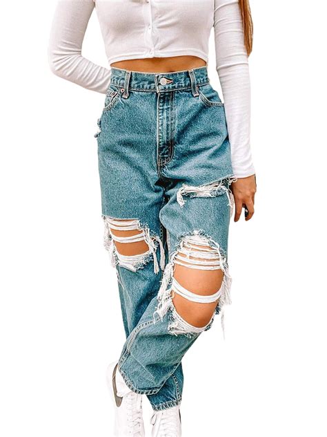 Romose Women S Skinny Jeans Ripped Holes Ankle Jeans Stretch High Waist