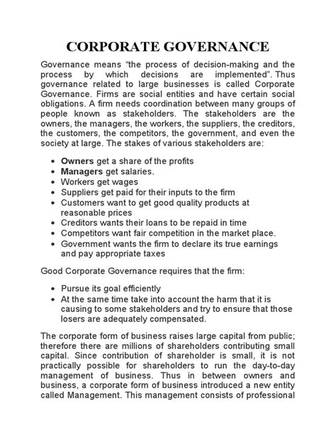 Corporate Governance Pdf Corporate Governance Board Of Directors