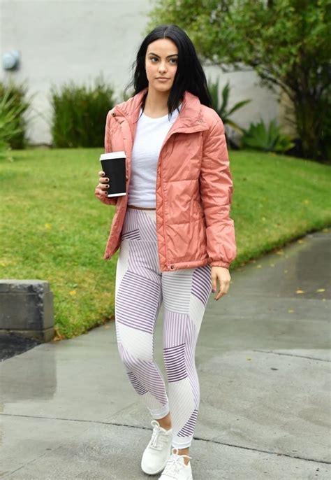 cute camila mendes wears tight as she enjoying coffee in rain in