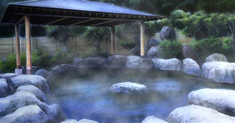 anime landscape anime hot spring background