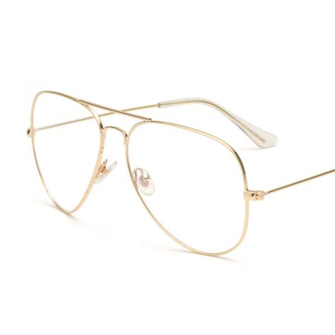 Retro Aviator Gold Eyeglasses Frame Clear Lens Metal Alloy