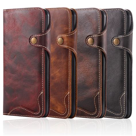 genuine leather cowhide retro phone case  iphone   luxury wallet pouch card holder
