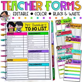 editable teacher forms teacher checklists  learning  wonderland