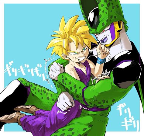 gohan and perfect cell geeking out here come back later dragon ball perfect cell