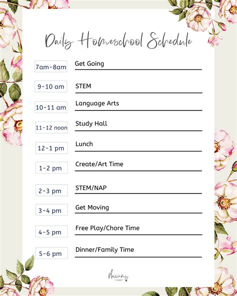 homeschool schedule template  homeschool rountine