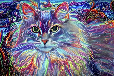 colorful long haired cat art digital art  peggy collins
