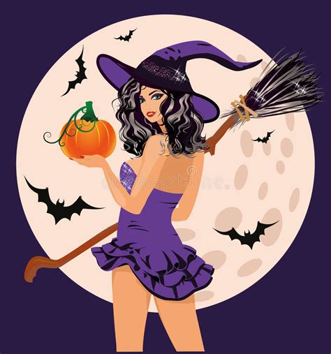 Happy Halloween Witch Pumpkin And Moon Stock Vector