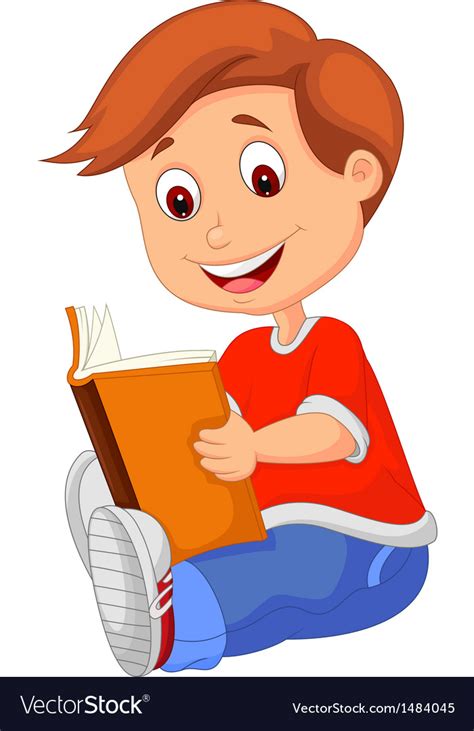young boy cartoon reading book royalty  vector image