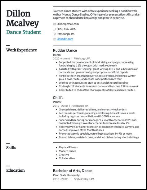 dance resume template google docs