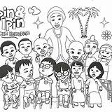 Upin Ipin Mewarnai Mewarna Sketsa Kartun Azhan Koleksi Lukisan Buku Warna Dadah Tembikai Buah Mari Putih Hitam Boleh Contoh Dengan sketch template