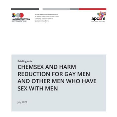 Chemsex And Harm Reduction For Gay Men And Other Men Who Have Sex With