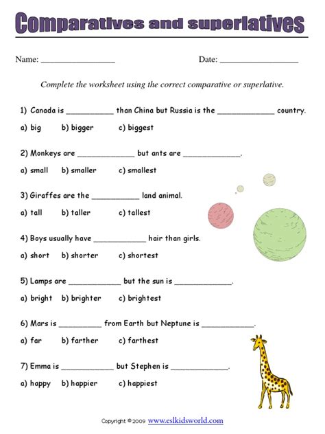 comparatives and superlatives 1 worksheet pdf