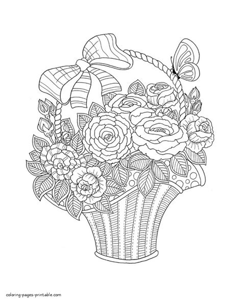 roses   basket coloring page  adult coloring pages flower
