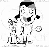 Dog Feeding Girl Her Happy Cartoon Clipart Thoman Cory Outlined Coloring Vector 2021 Clipartof sketch template