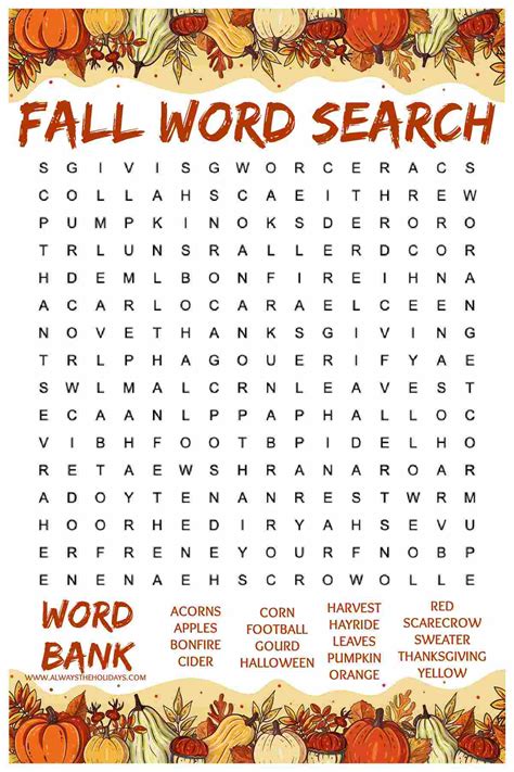 easy fall word search printable  word find  answers