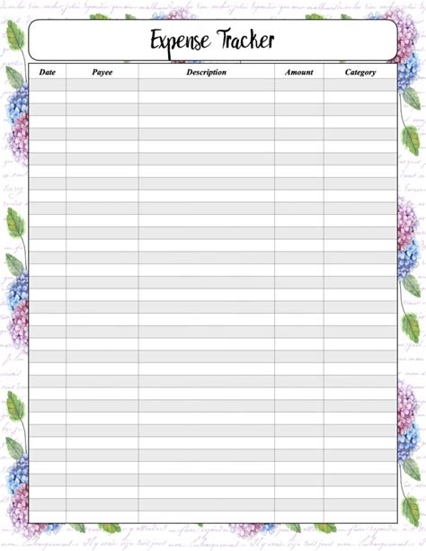 monthly expense tracker printable  printable templates