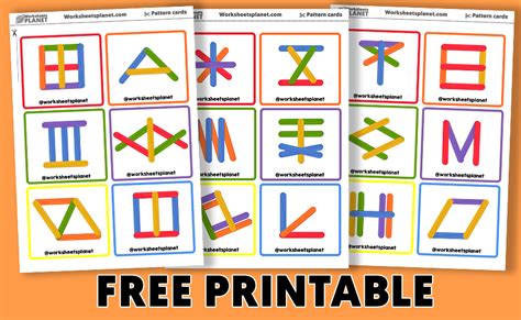 stick shapes pattern cards  kids printable activity