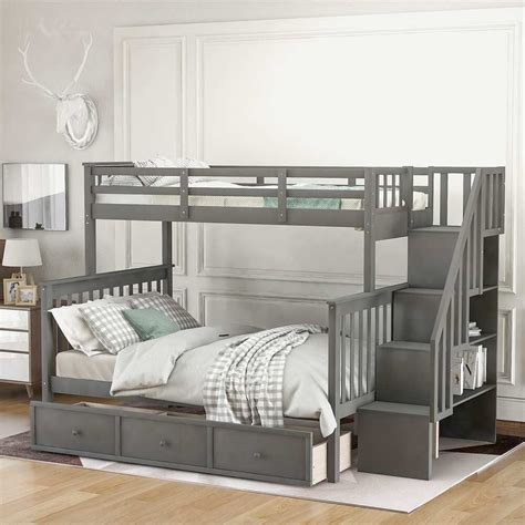 modernluxe twin over full stairway bunk bed with 3 storage drawers