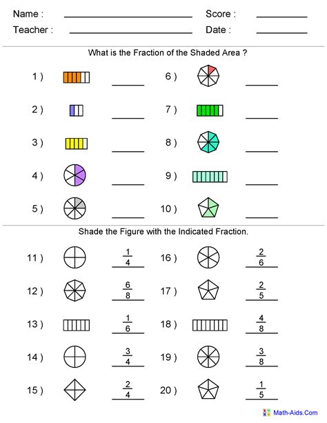 printable  grade fraction worksheets  printable