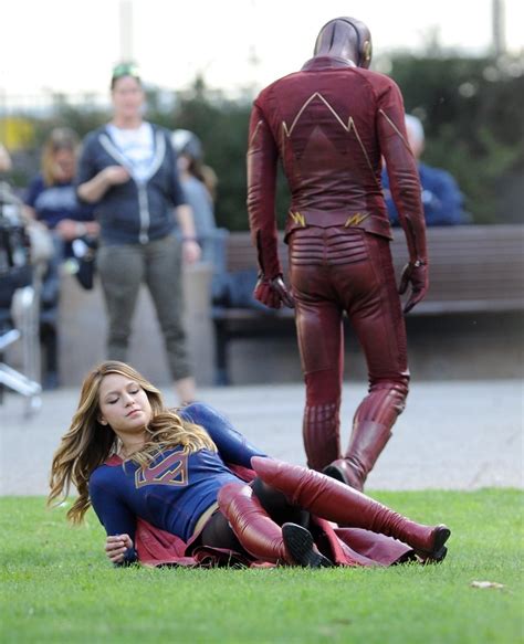 Melissa Benoist Picture 41 Filming Scenes For Supergirl