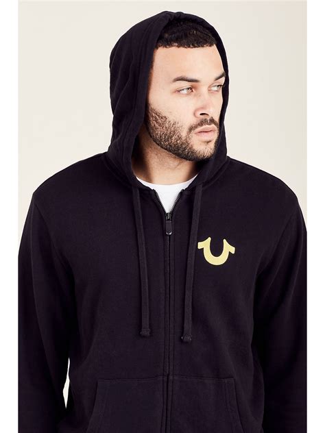 classic gold logo zip mens hoodie true religion