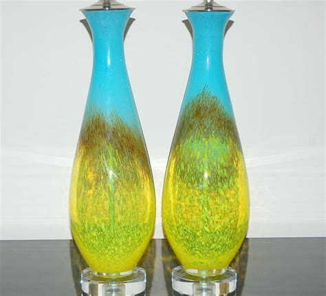 Turquoise And Yellow Pair Of Vintage Italian Hand Blown