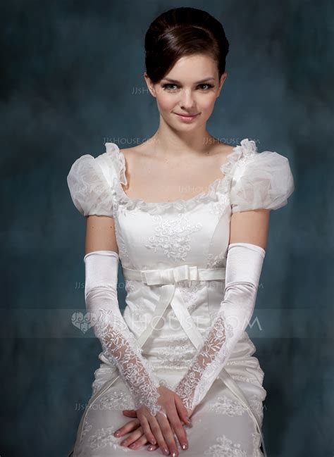 elastic satin opera length bridal gloves 014020514