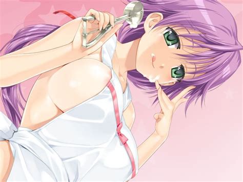 hot purple hair apron and ice cream scoop001 anime girls sorted by position luscious